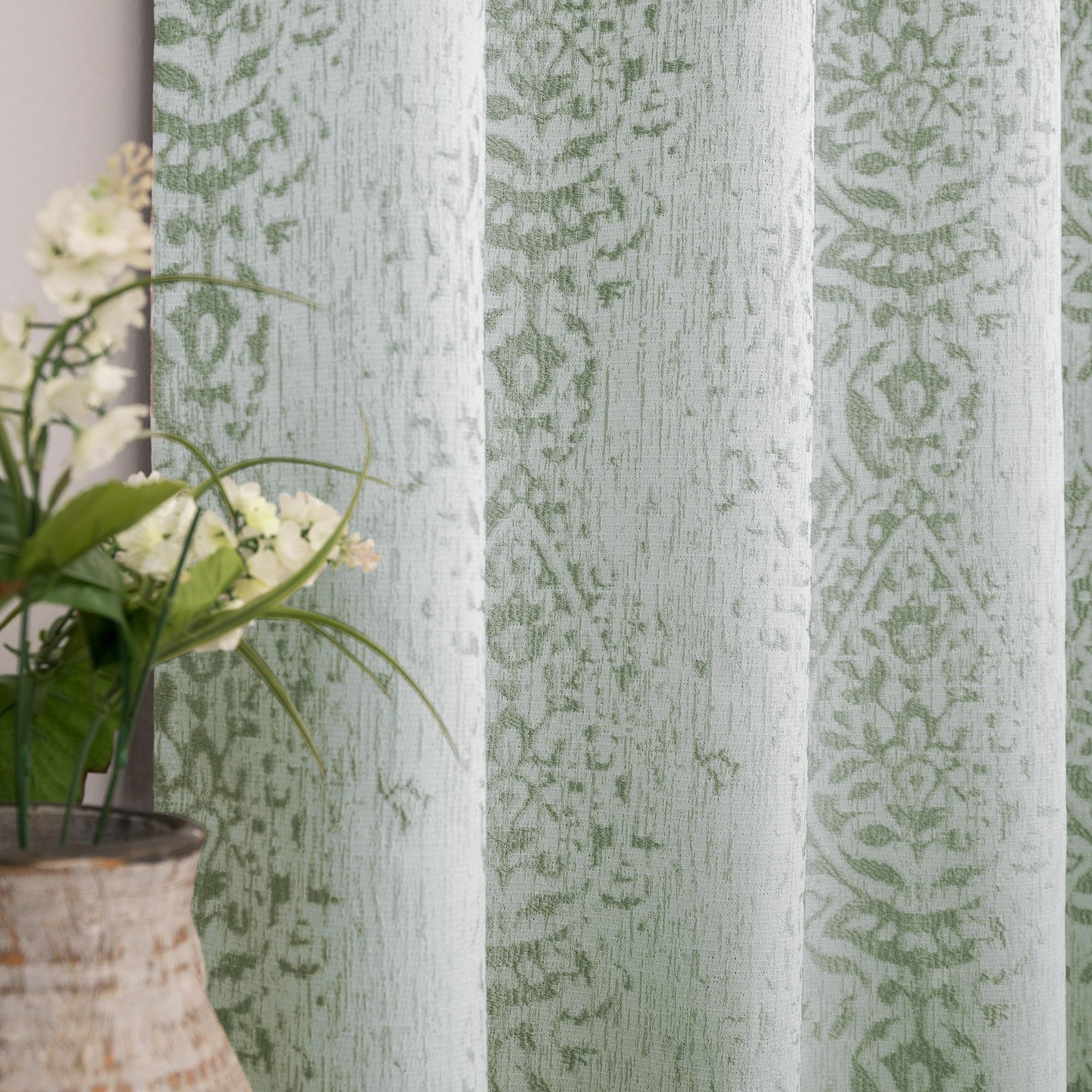 Mrs.Naturall Sage Green Curtains 96 Inch Length For Living Room 2 Panel Set