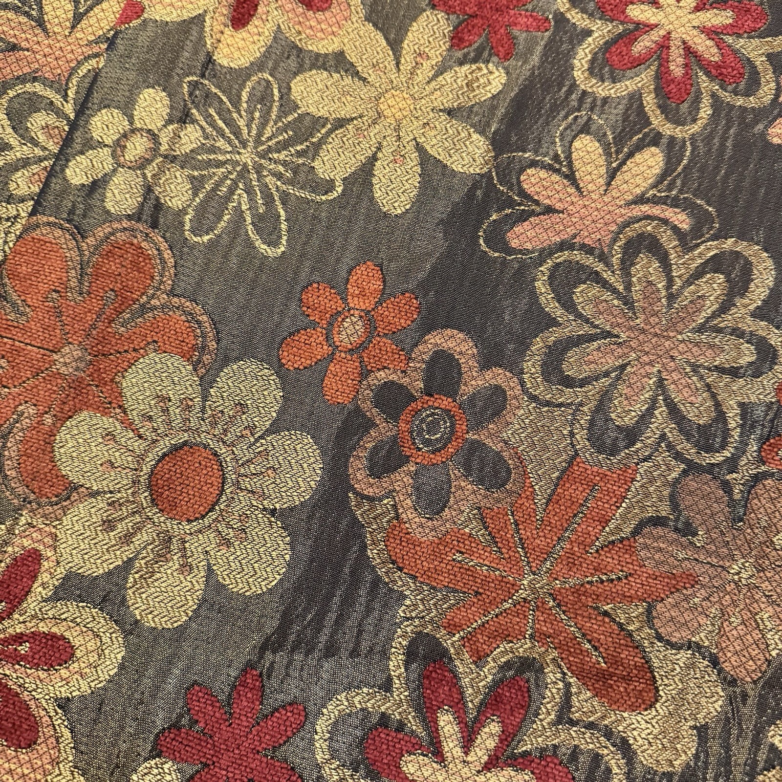 Brocade Flower Power Custom drapes 114”x50” , 4 Panels Brown, Orange, Red, Gold