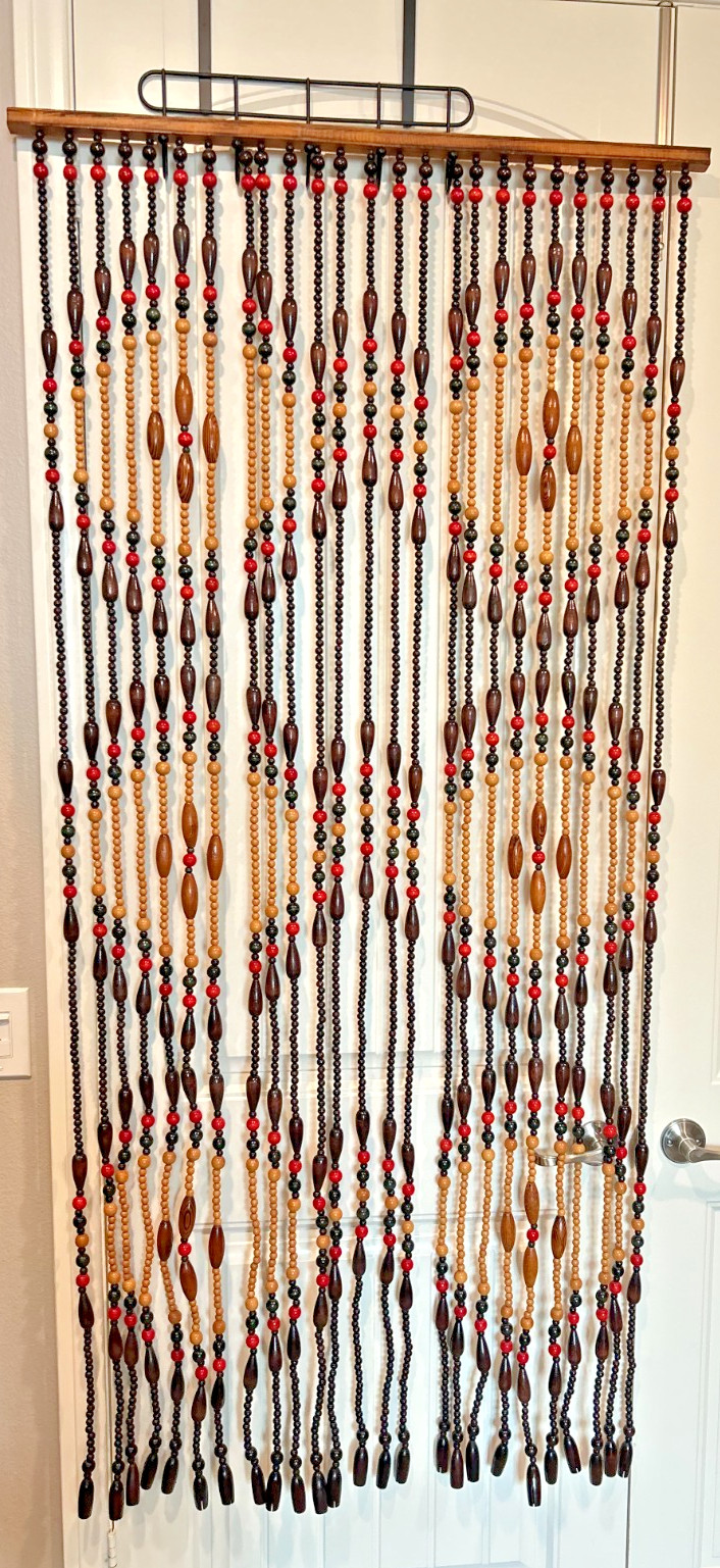 Vintage 60s 70s Wooden Bead Doorway Curtain Hippie Boho Door Hanging