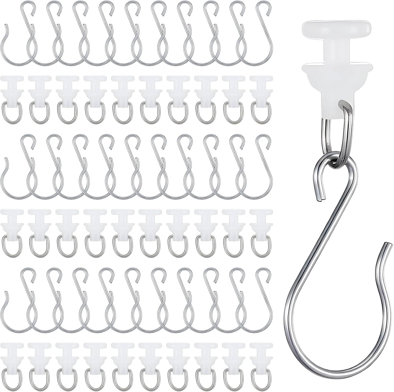60 Pcs Curtain Track Gliders Hooks 30 Pcs Plastic White Ceiling Sliding and 30 M