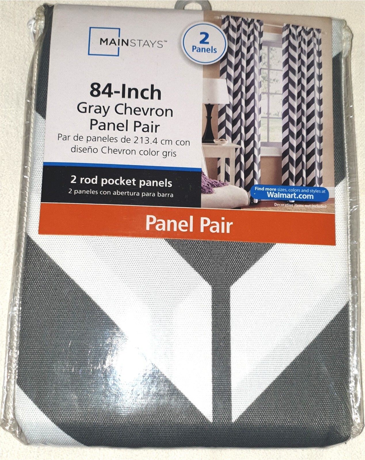 2 x Window Curtain Panel Drapes Chevron Mainstays Washable White Black 84 x 28