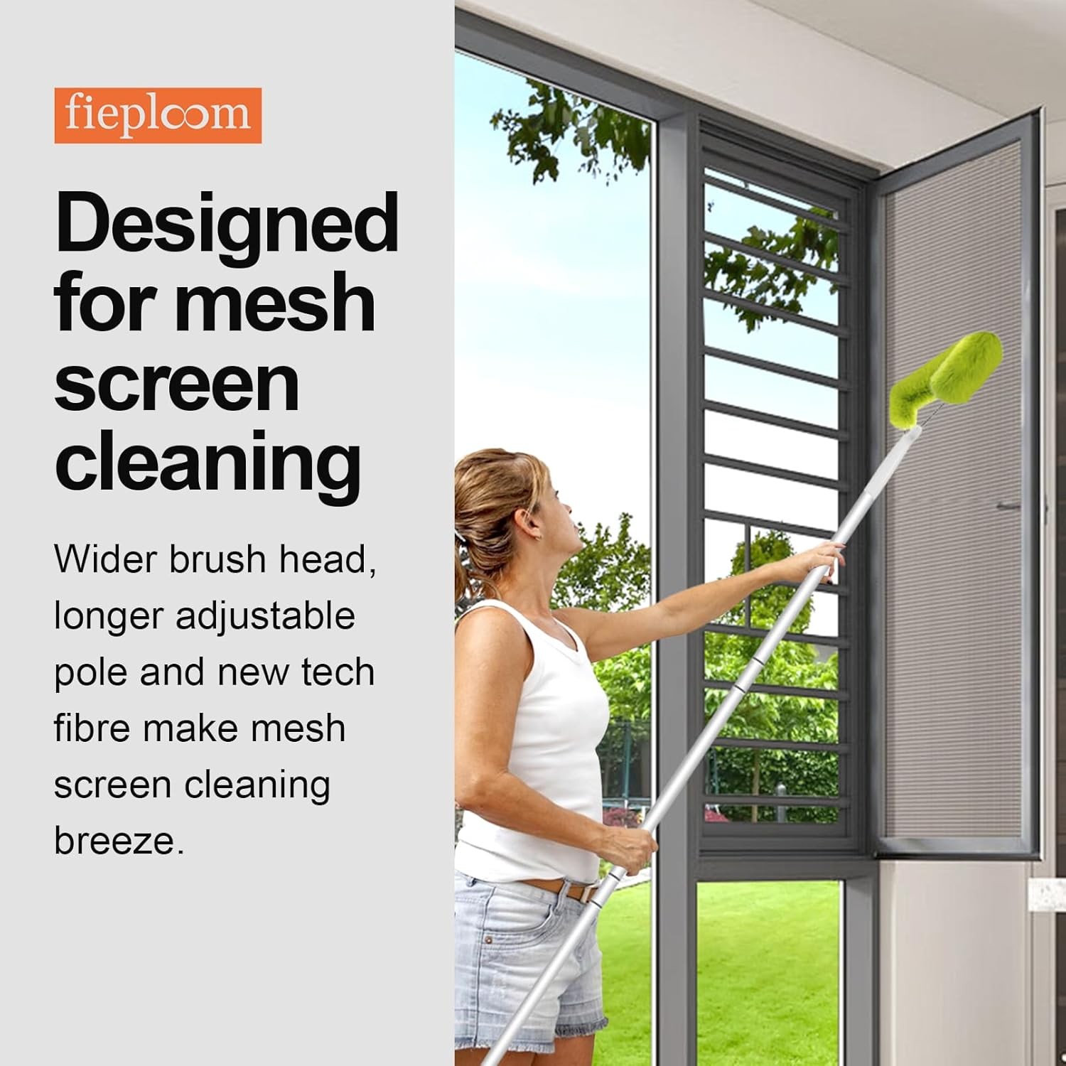 Window Screen Cleaning Brush with 62in Extension Pole, Innovative Fibre Mesh