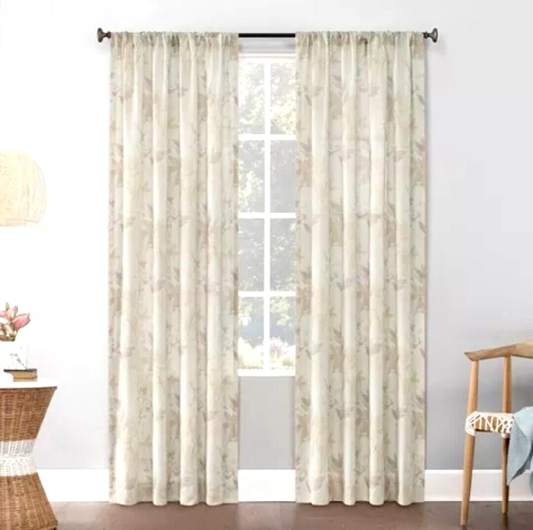 1 Pair 54×63 Hilary Watercolor Floral Linen Blend Sheer Curtain Panels – No. 918