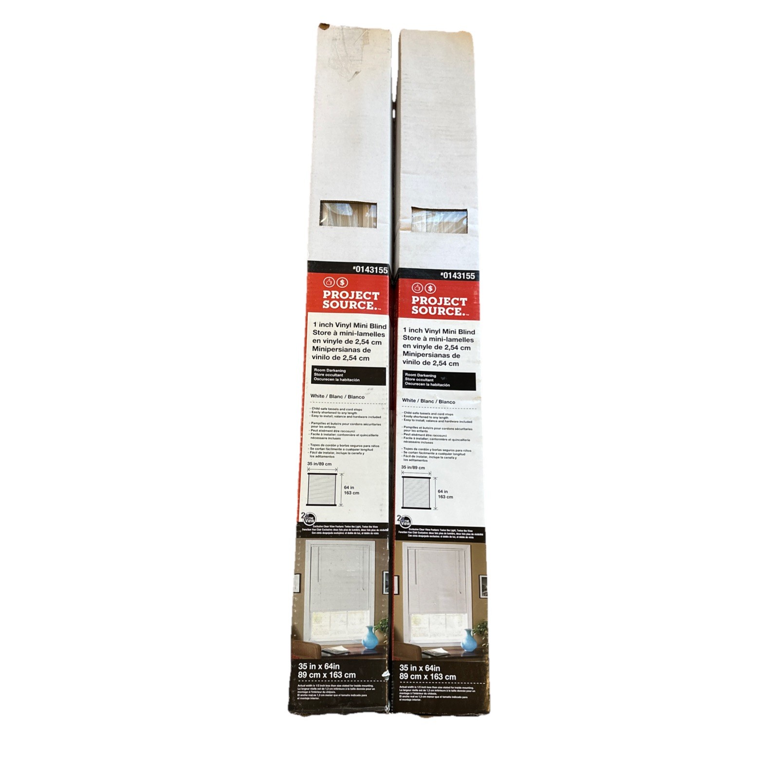 Project Source Room Darkening 1” Cordless White Vinyl Mini Blinds 35″x64″ Lot 2