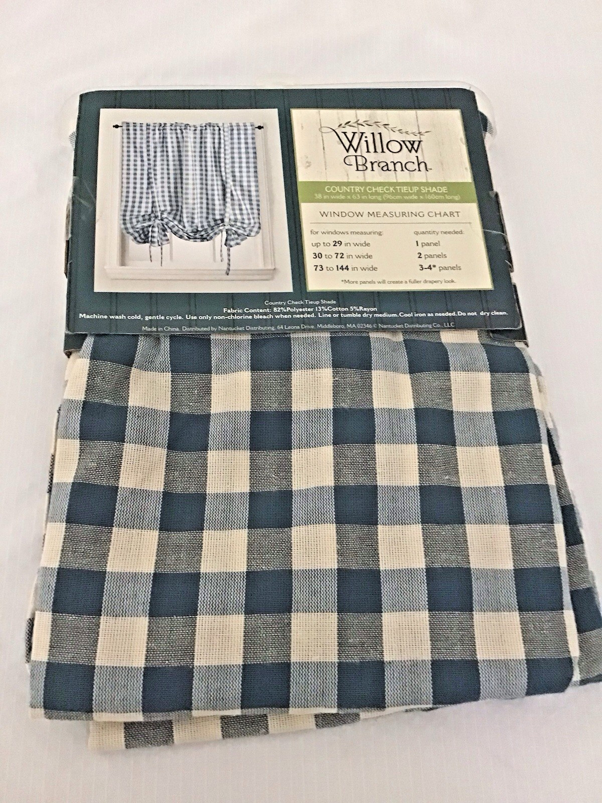 Willow Branch Tie-Up Window Shade Buffalo Check Country Farmhouse Check 38×63″
