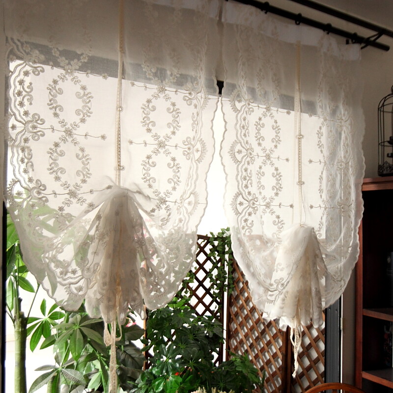 Pastoral Embroidered Roman Curtain Lace Gauze Valance Home Cafe Decor A Panel