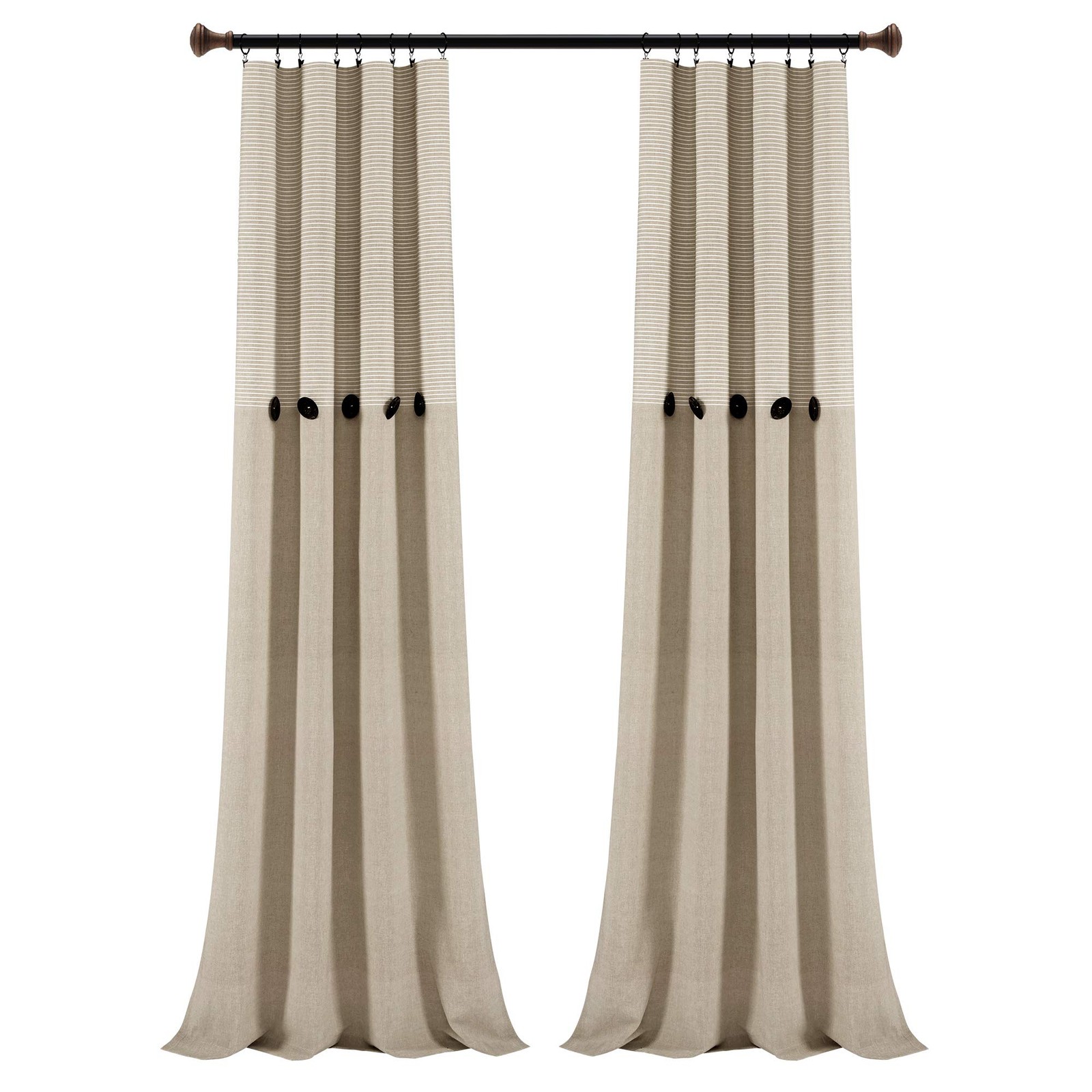 Farmhouse Button Stripe Yarn Dyed Cotton Blend Window Curtain Panels Pair 40″…