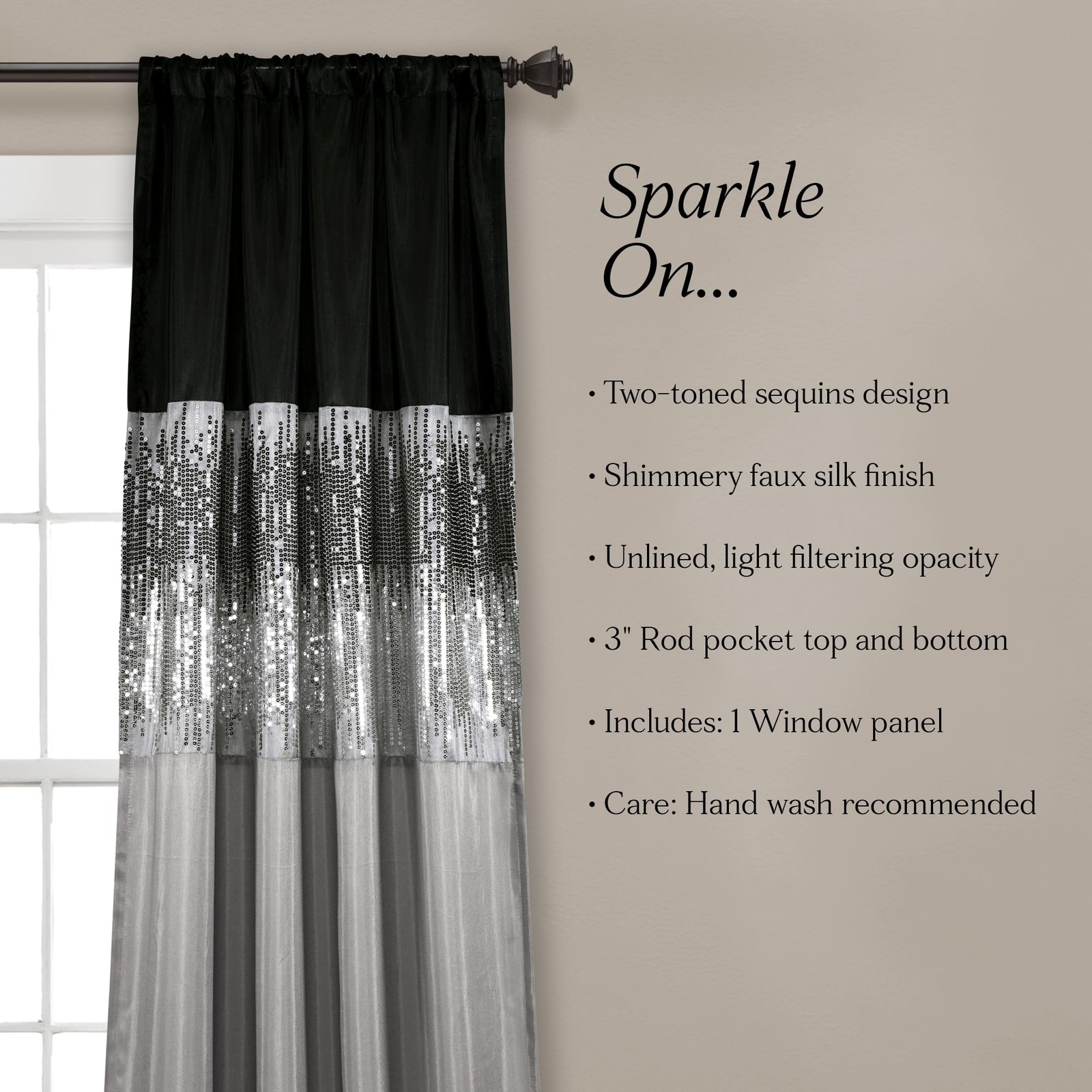 Night Sky Window Curtain Panel, Single, 42″ W x 95″ L, Black & Gray – Sequin …