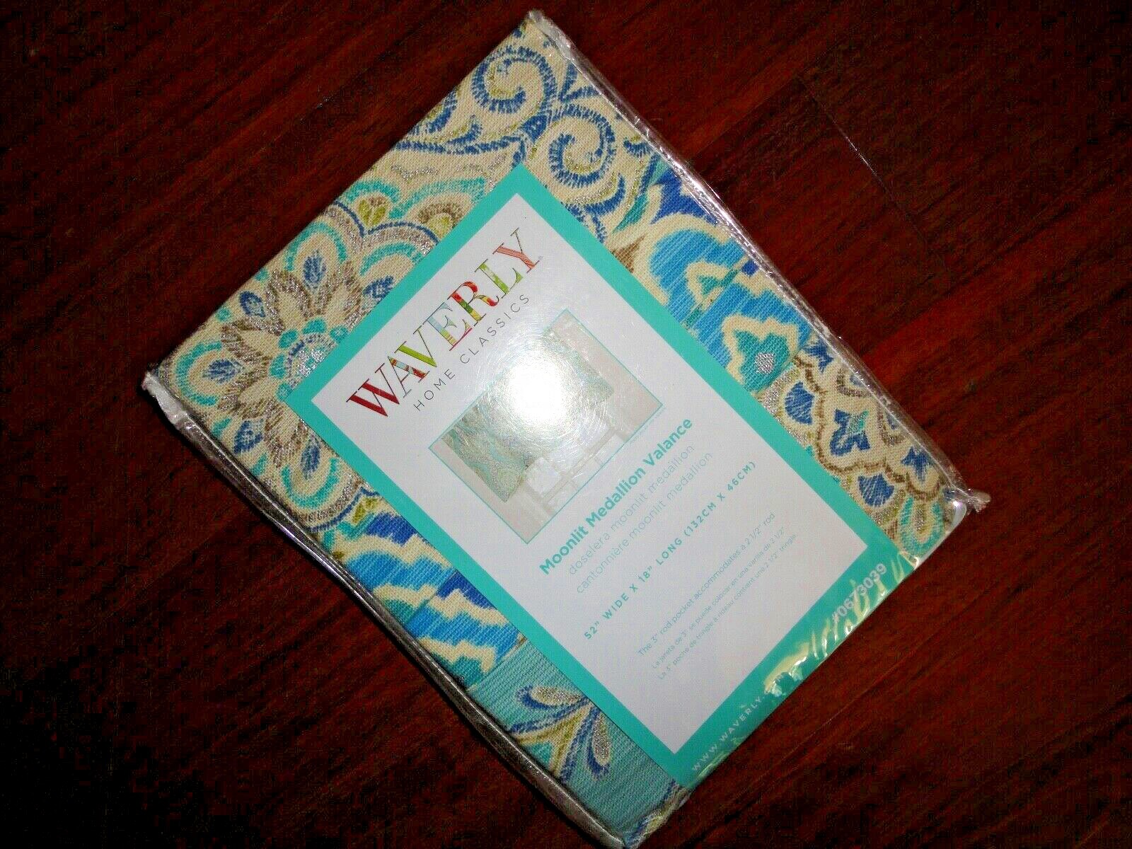 WAVERLY MOONLIT MEDALLION CELESTIAL TURQUOISE IKAT BLUE GREEN (1) VALANCE 52X18