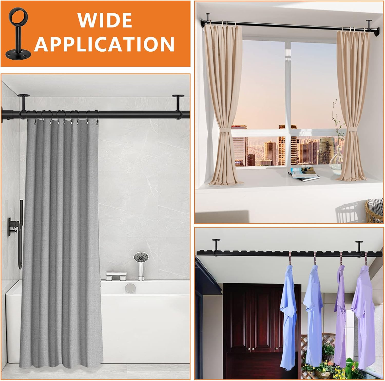 2 Pcs 1 Inch Ceiling Mount Curtain Rod Bracket, Flange Closet Rod Holder, Heavy