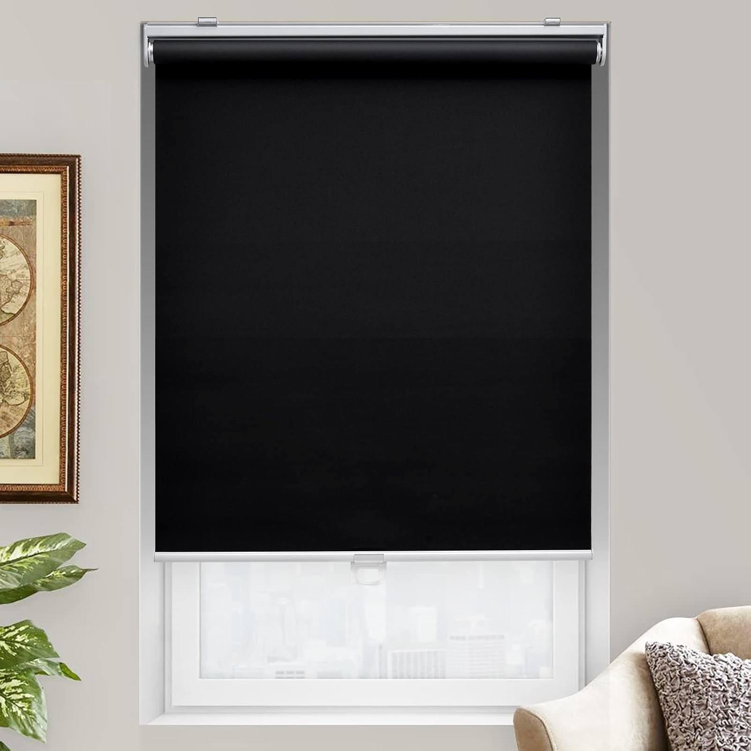 Thermal Insulated Cordless Roller Blinds – 30″ x 72″ With Elegant Black Design**