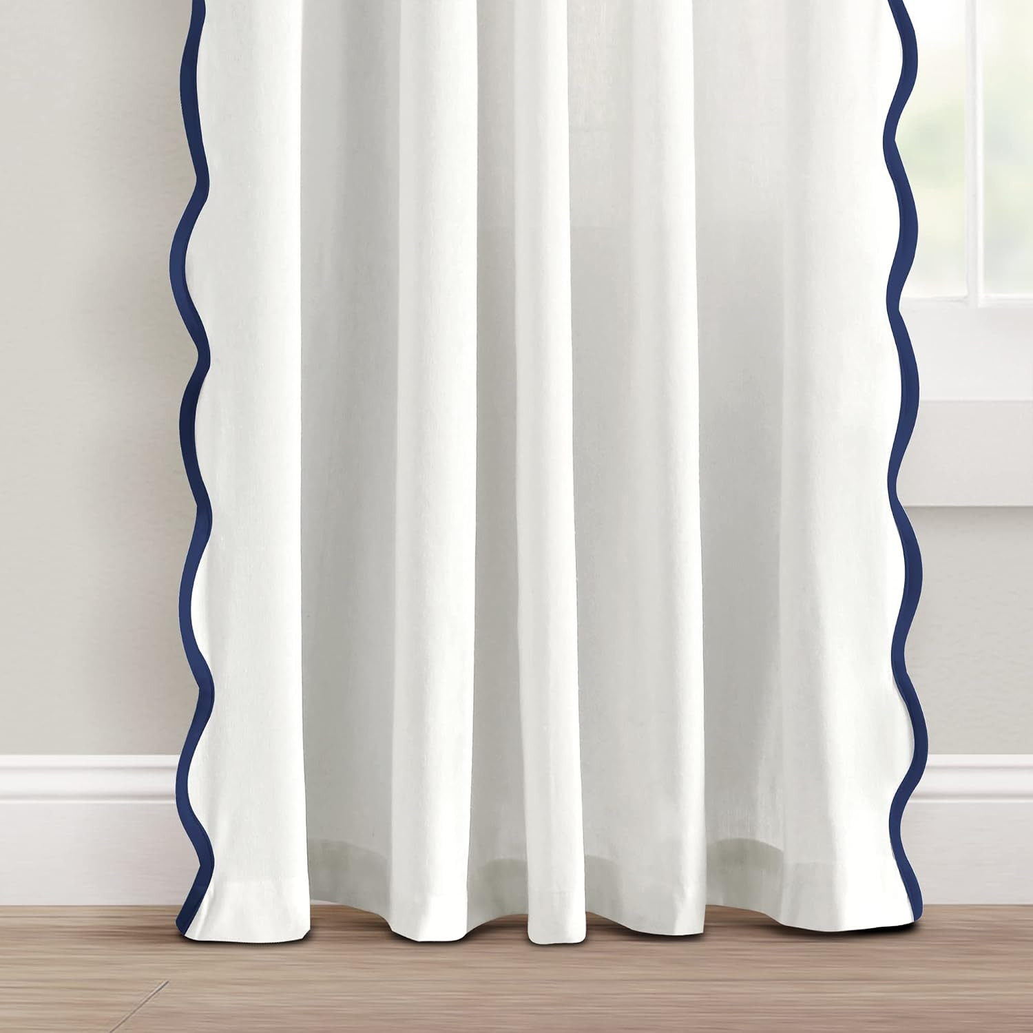 Coastal Chic Scalloped Edge Light Filtering Window Curtain Panels Pair, 52″ W X