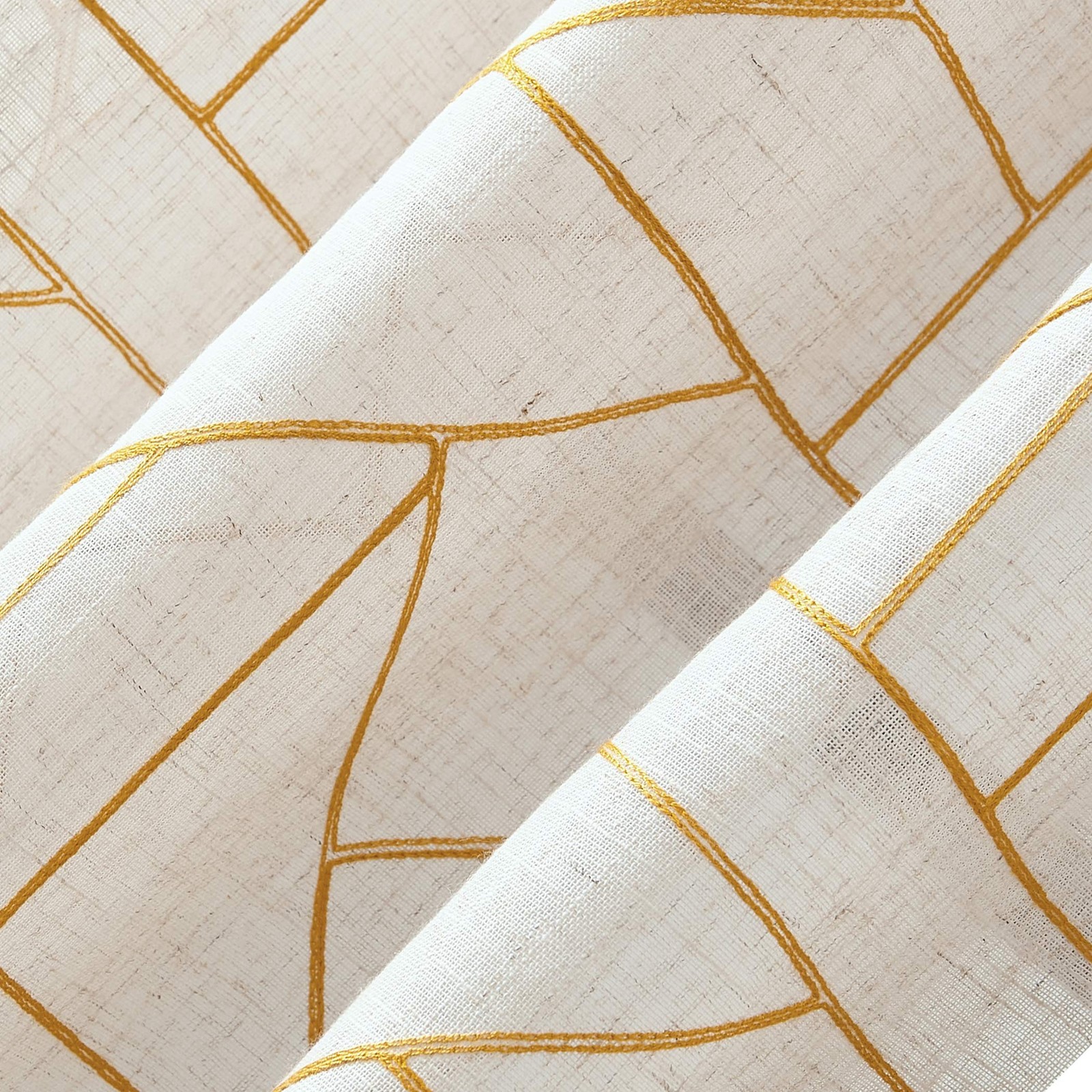 – 54889 Fragmented Geometric Embroidery Mid-Century Modern Natural Blend Curt…