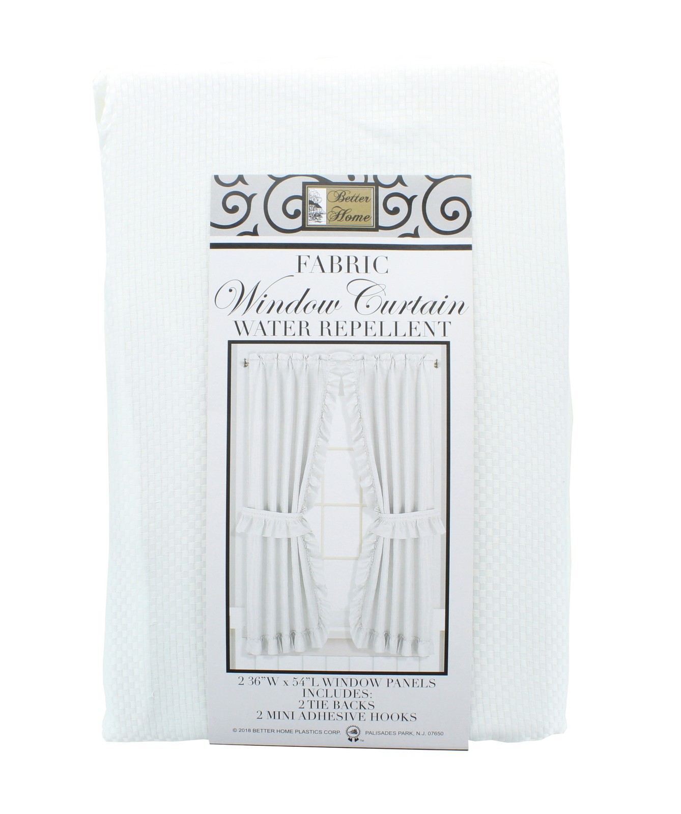 Better Home Fabric Window Curtain 36″ x 54″ White With Tie Backs and Hooks