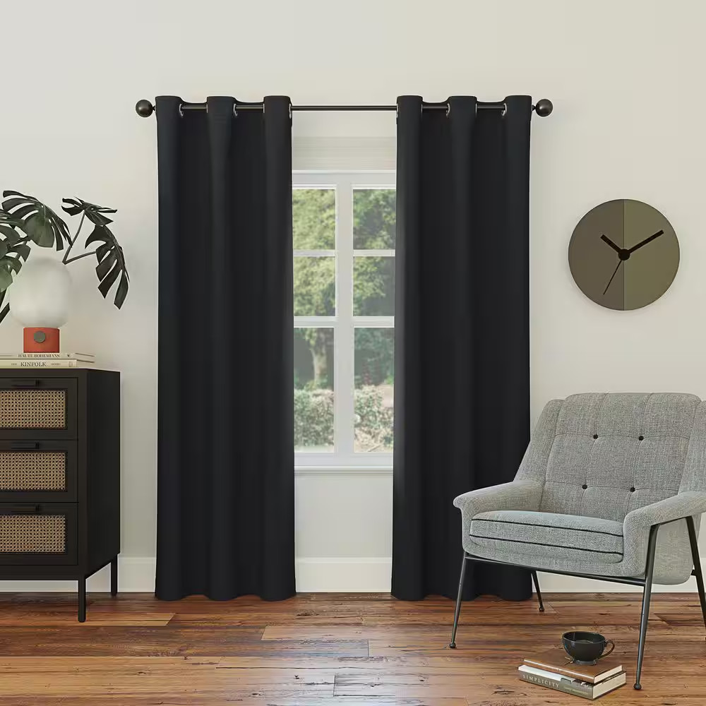 Gavin Energy Saving Black Layered 40 In. W X 108 In. L Grommet Blackout Curtain