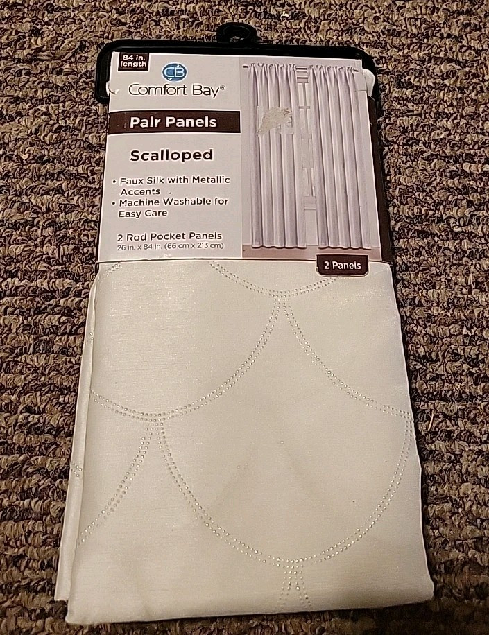 Comfort bay pair panels scalloped two panels 26 Inch X 84 inch New In Package