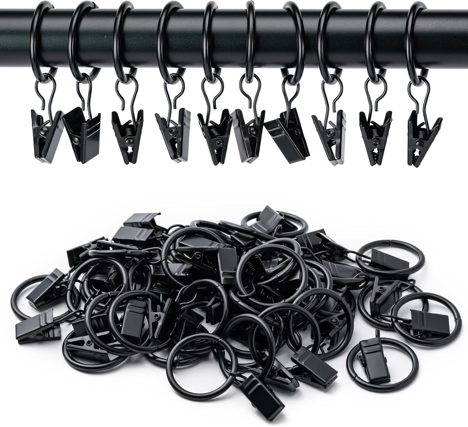 44 Pack Curtain Rings Hangers Drapery Clips, 1 In for 5/8 Inch Curtain Rod NEW