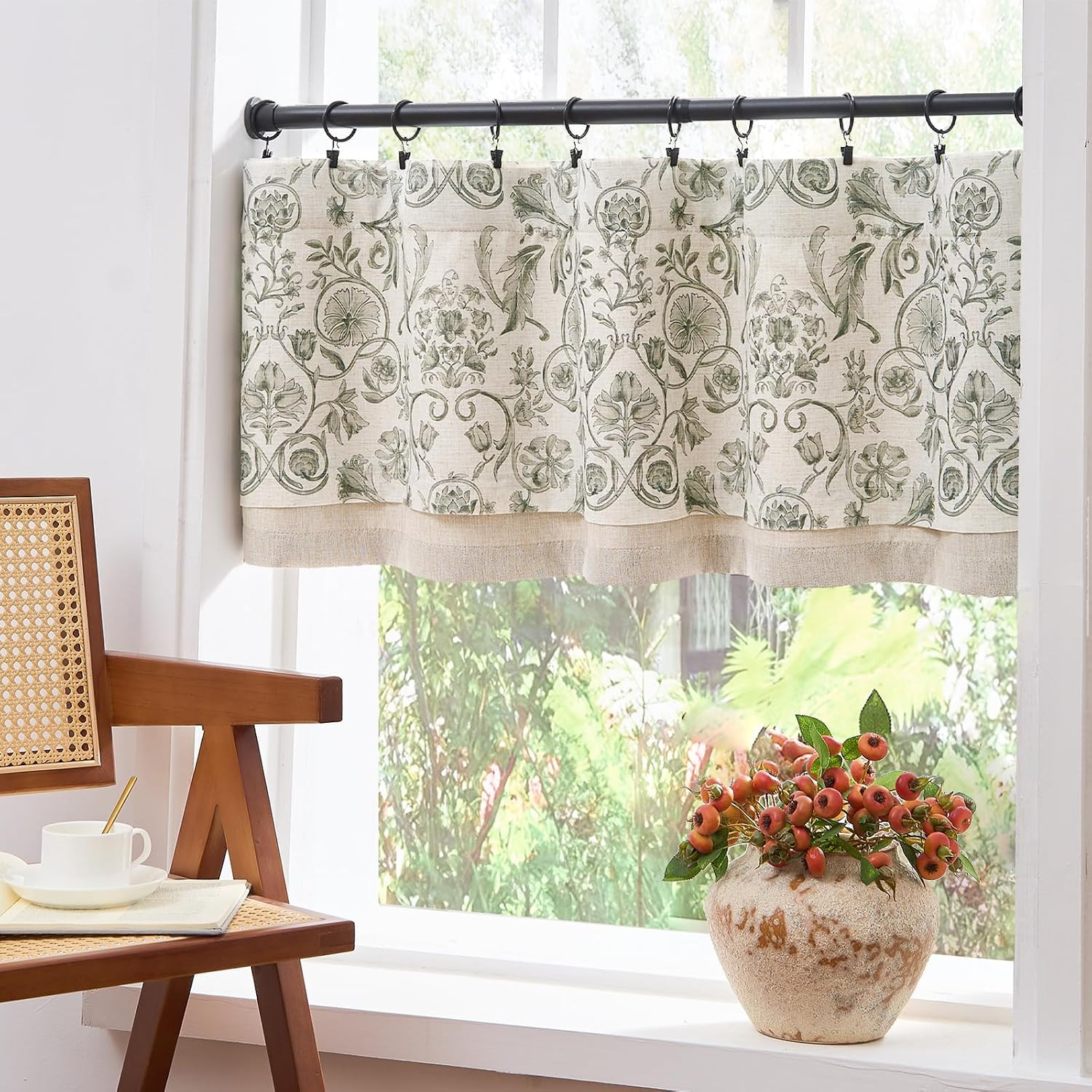 jinchan Linen Valance Kitchen Curtain for Windows Double Layer 16 Inch for Livin