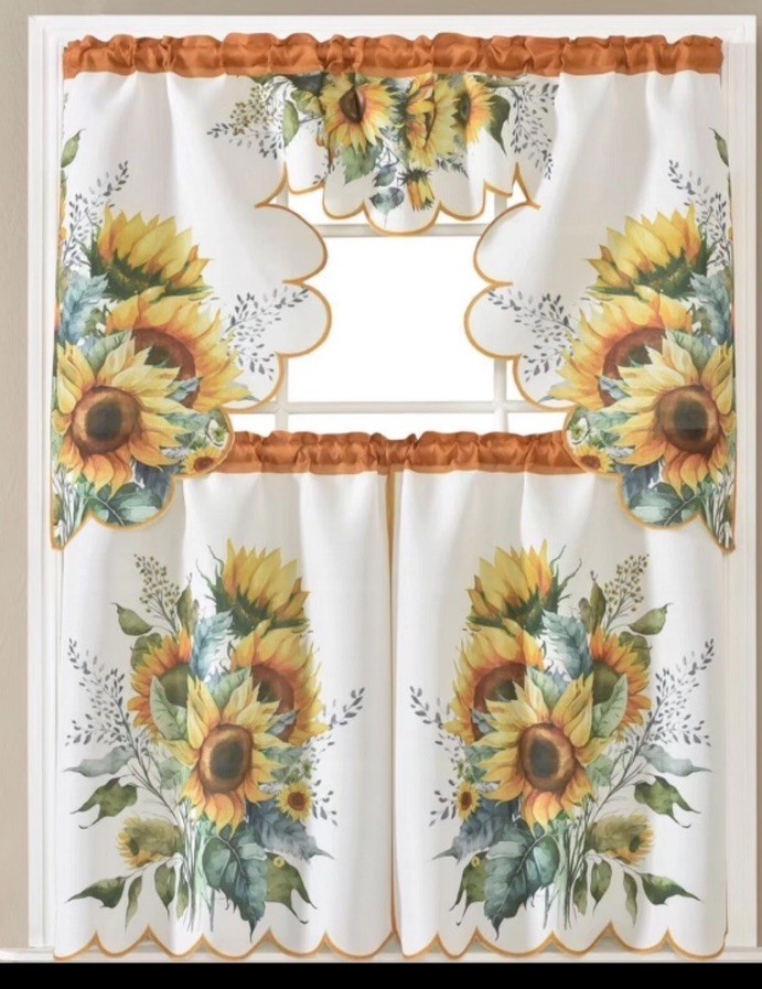 Sunflower Garden Window Kitchen Curtain Tier and Valance 🔥free Shipping