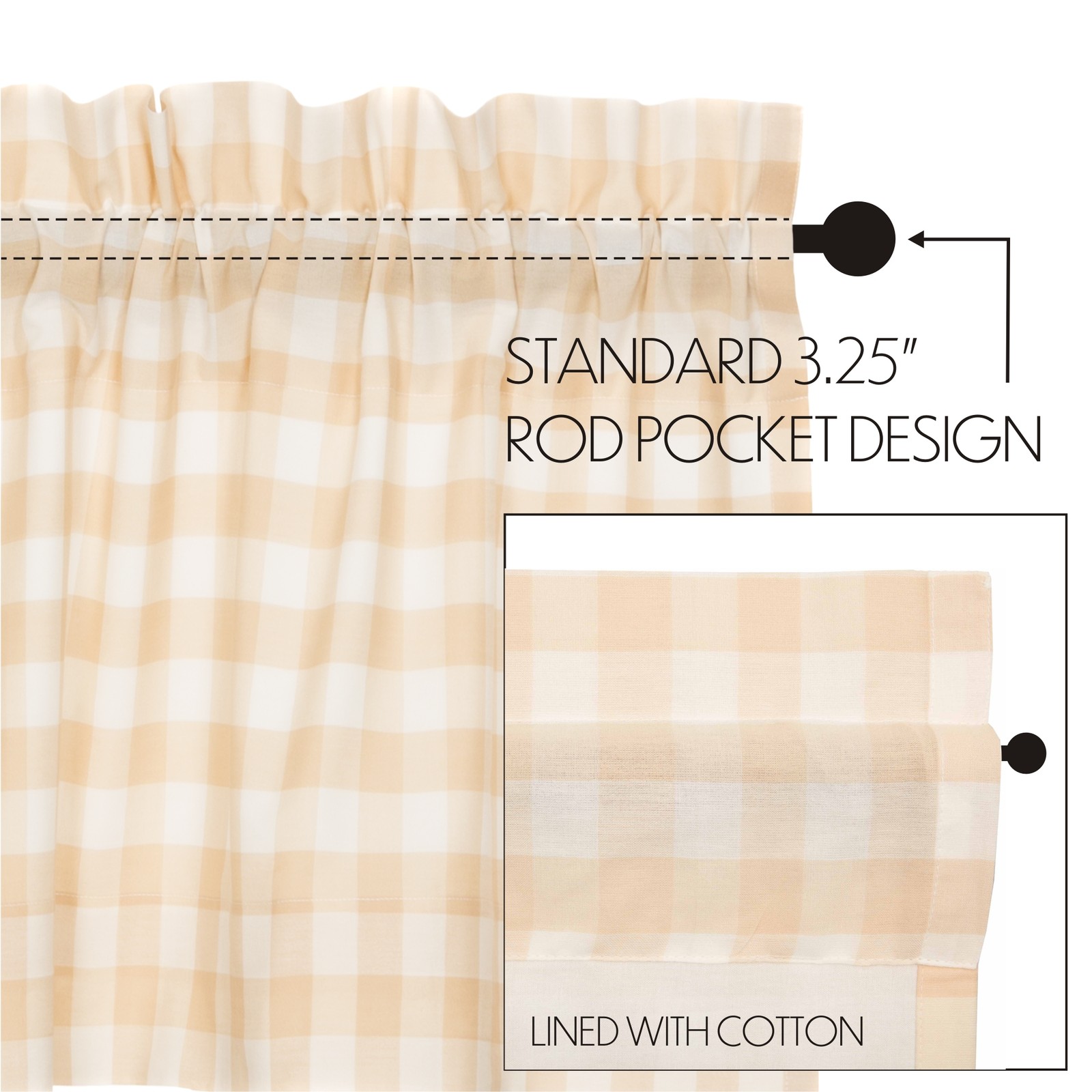Farmhouse 24″x36″ Tier Pair Creme Rod Pocket Kitchen Window Curtains VHC Brands