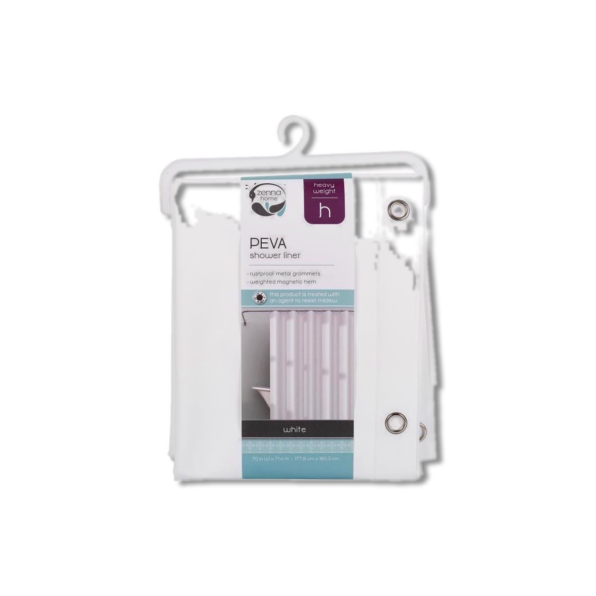 Zenna Home 72 in H X 70 in W White Solid Shower Curtain Liner PEVA LPRHWWL