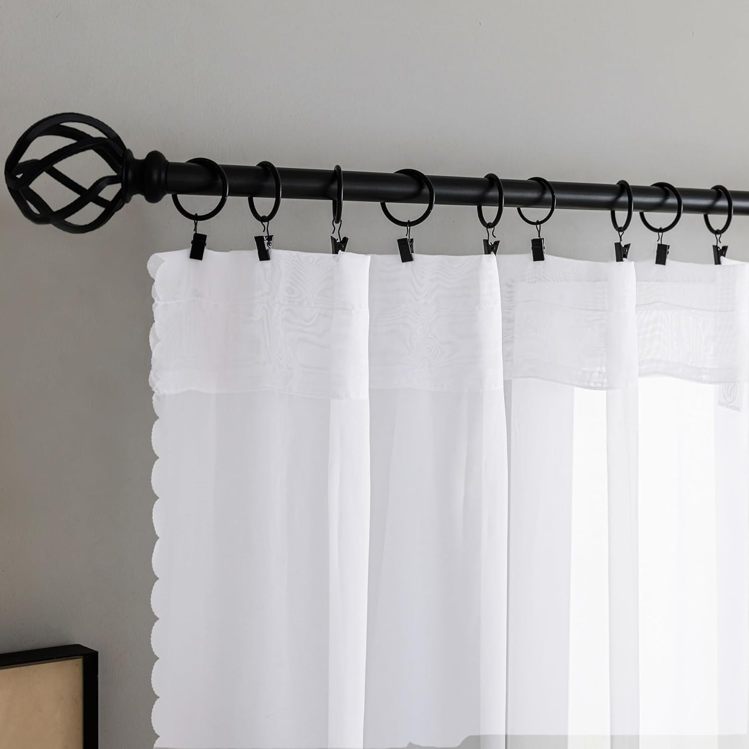 White Sheer Kitchen Curtains 36 inch Length 2 Panels, Light Filtering Voile R…