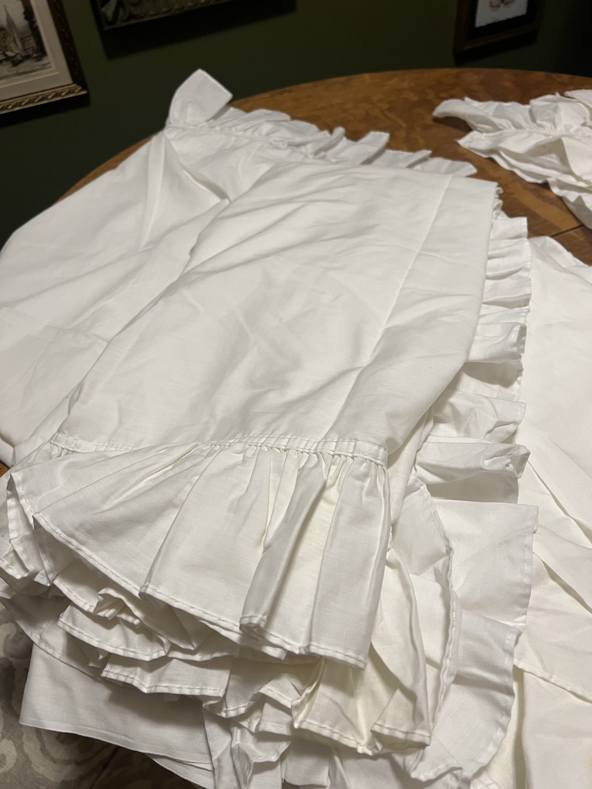 4 Panels 8- tiebacks.Vintage White Priscilla Curtain Panels 100% cotton