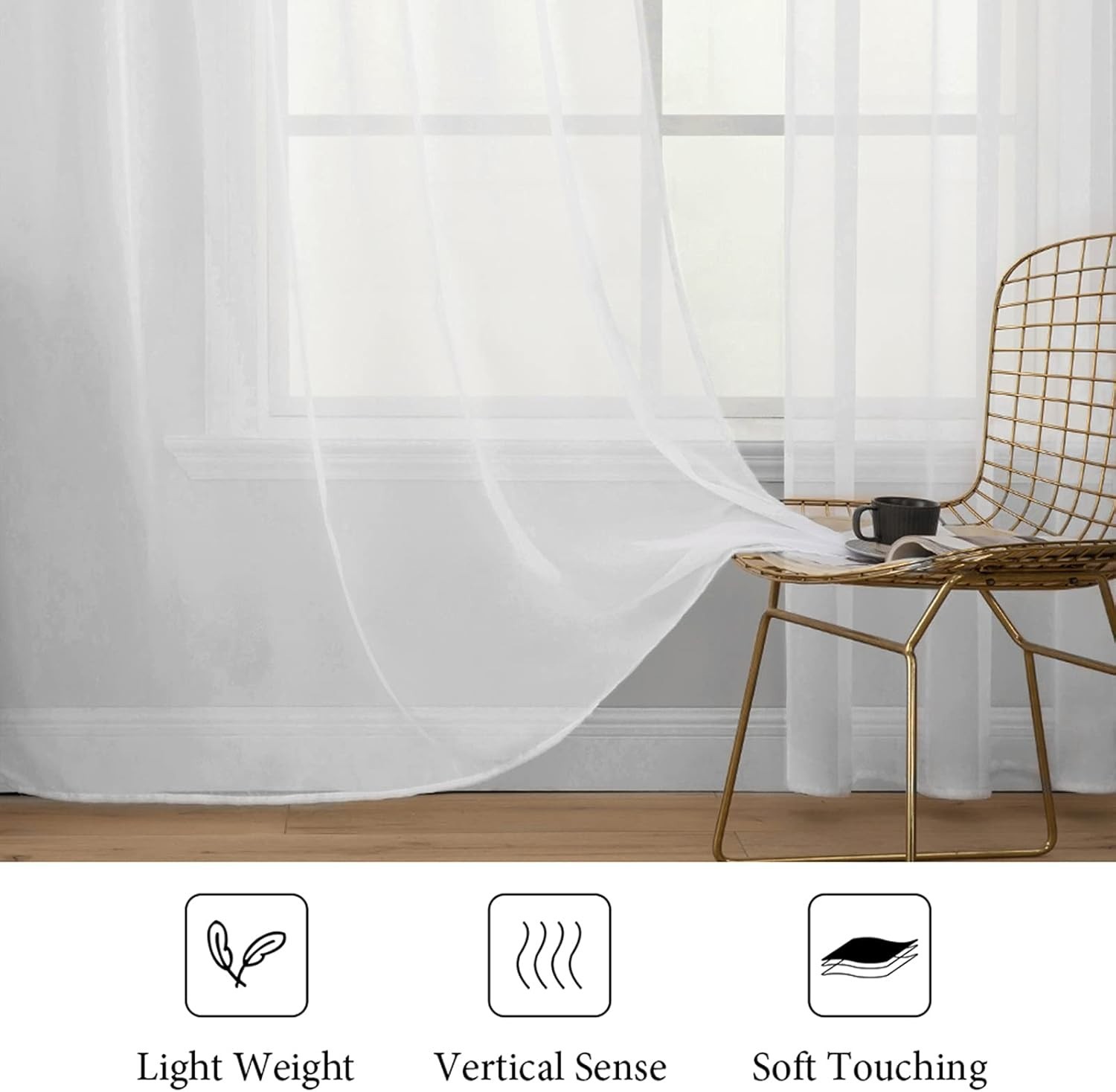 Contemporary Light Filtering White Sheer Curtains with Rod Pocket – 2 Panels