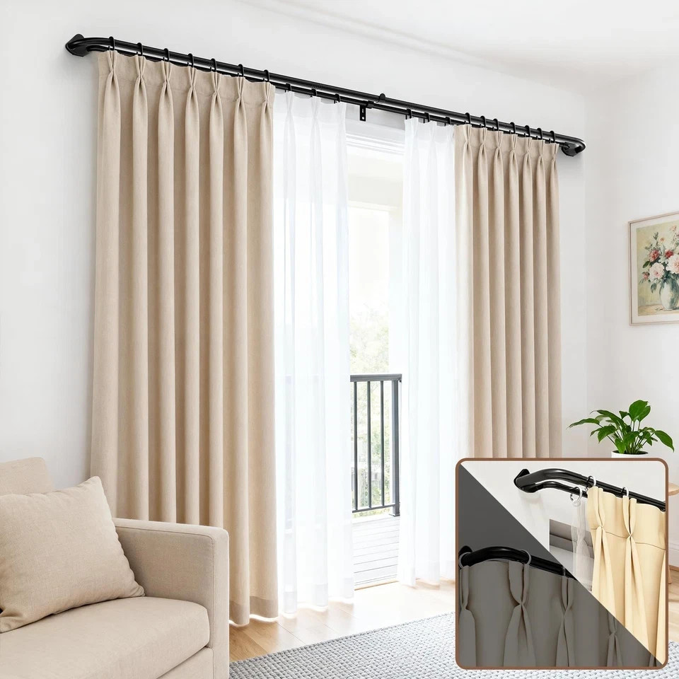Double Curtain Rods 48 to 84 Inches, Wrap around Curtain Rods, Extendable Double