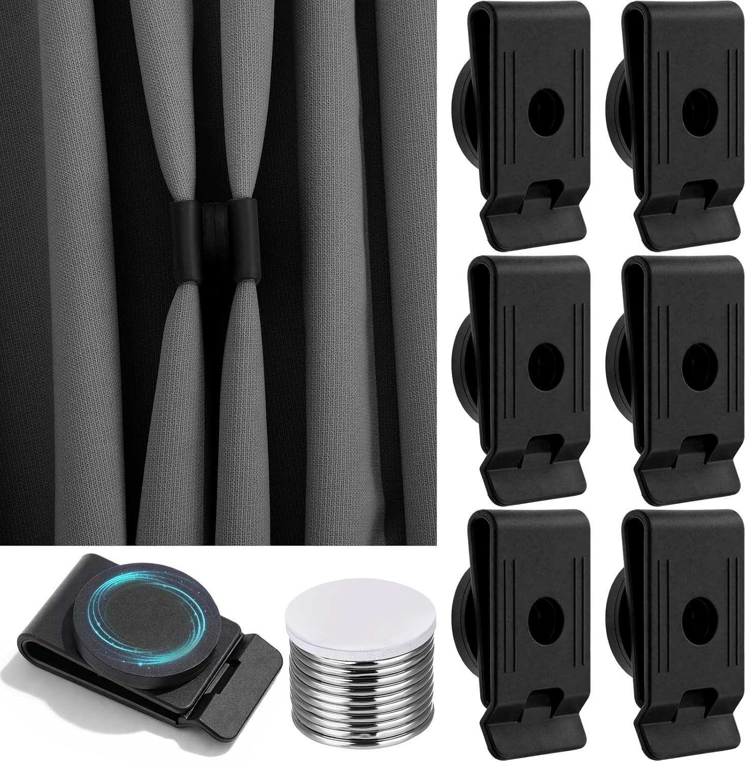 Magnetic Curtain Closures 6 Count Black Waterproof Fabric for Outdoor Use