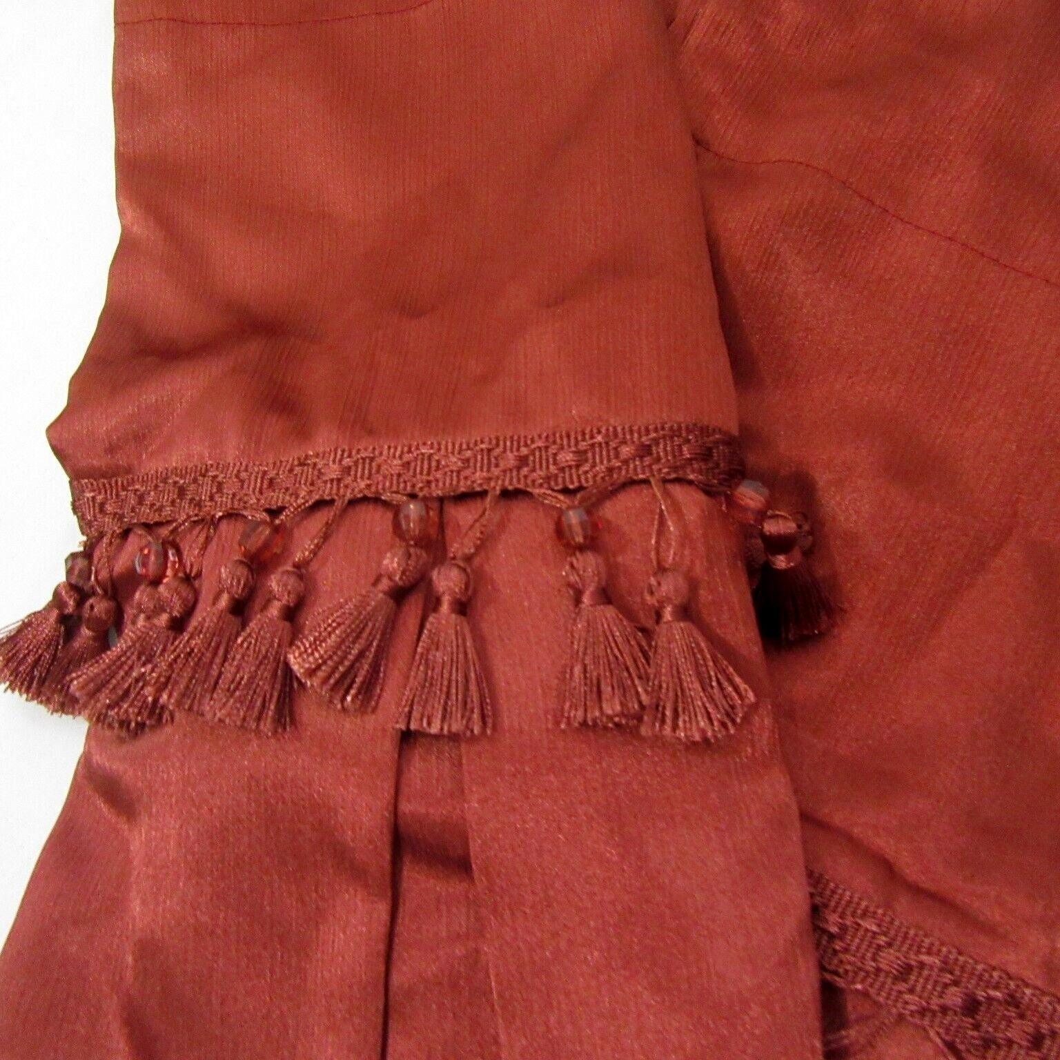 Chris Madden Hilton Pieced Pleated Spice 2pc 54 x 20 Beaded Tassel Valances