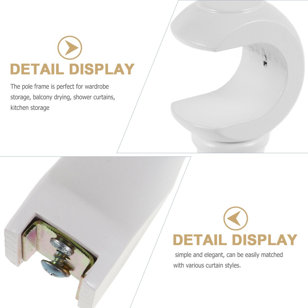 2Pcs White Wooden Curtain Rod Brackets Easy Install Multi Scene Use for Home