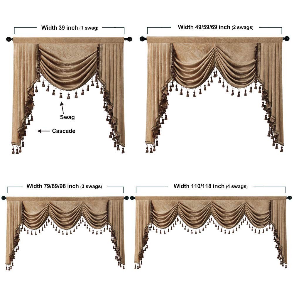 Thick Chenille Window Curtains Valance for Living Room Coffee Waterfall Valan…