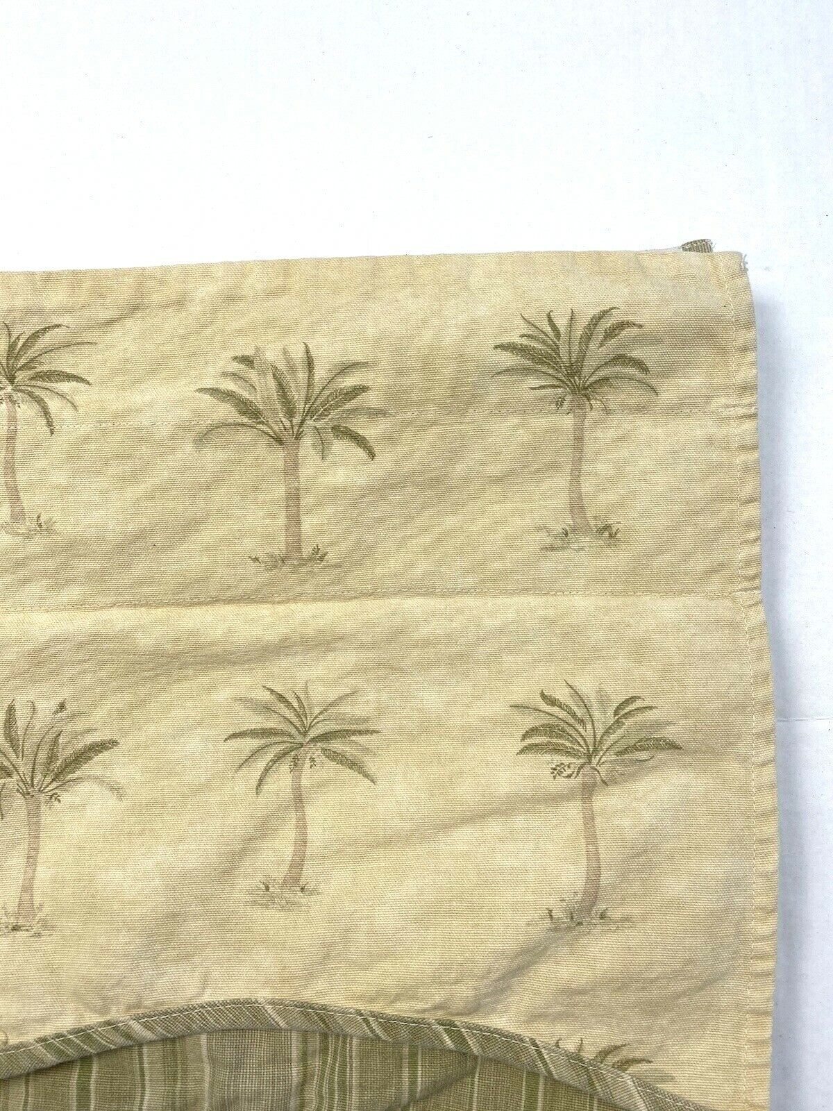 2 Discontinued Waverly Valances Curtains Neutral Green Stripe Palm Print Pair