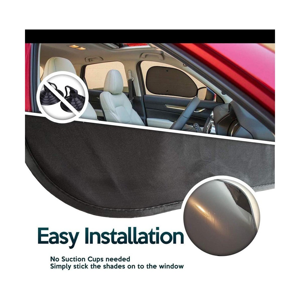 Side Window Cling On Sun Shades- 2-Pack Mesh Car Pop-Up Non Suction Cups