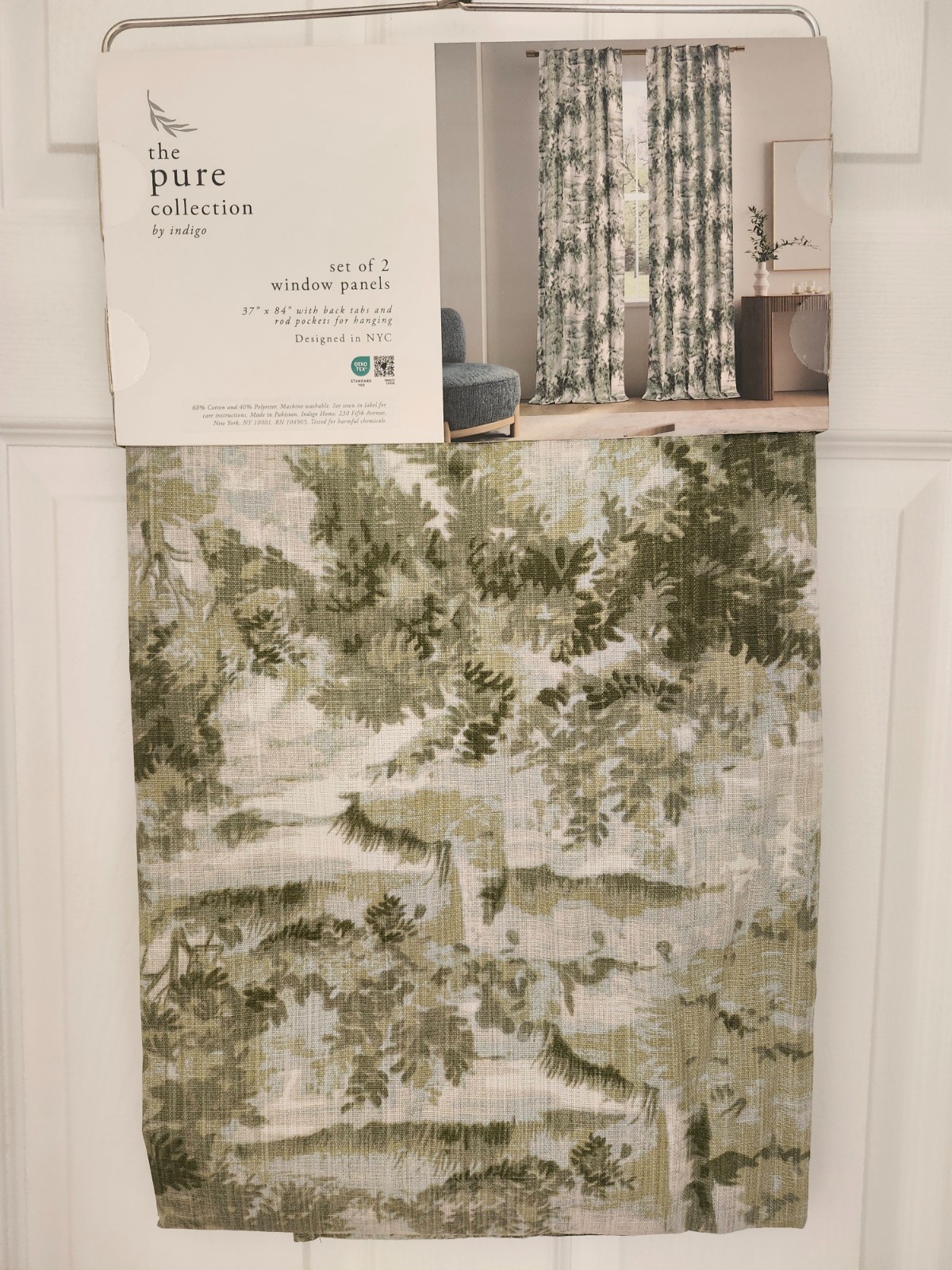 NWT The Pure Collection 2 Window Panels 37″x84″ Green Botanical Cottagecore