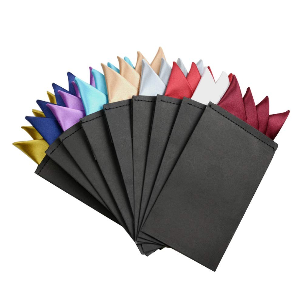 Echaprey 9 Pcs Men’s PreFolded Pocket Squares On Card Large, Random Color