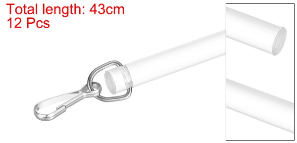 12Pcs 17″ Acrylic Drapery Wand Universal Curtain Pull Rod with Snap Hook Clear