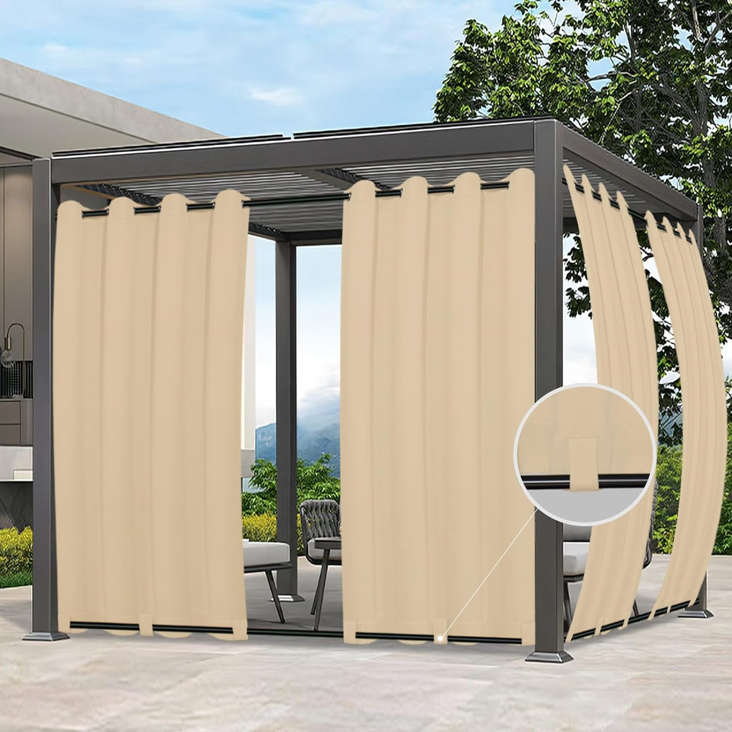 Outdoor Waterproof Curtain 54×84 In Patio Porch Pergola Weatherproof Panel