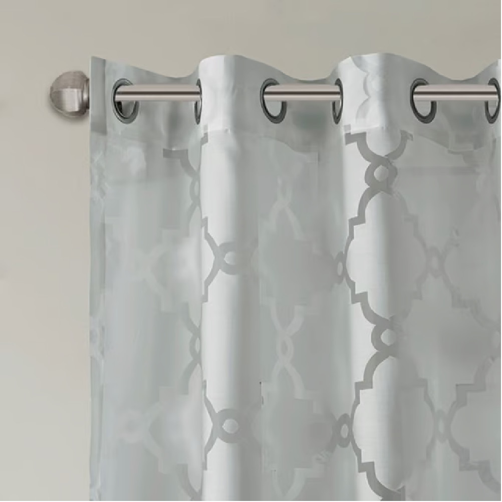 Madison Park Eden Fretwork Burnout Sheer Curtain Panel 50″x84″ color Gray 4 pcs