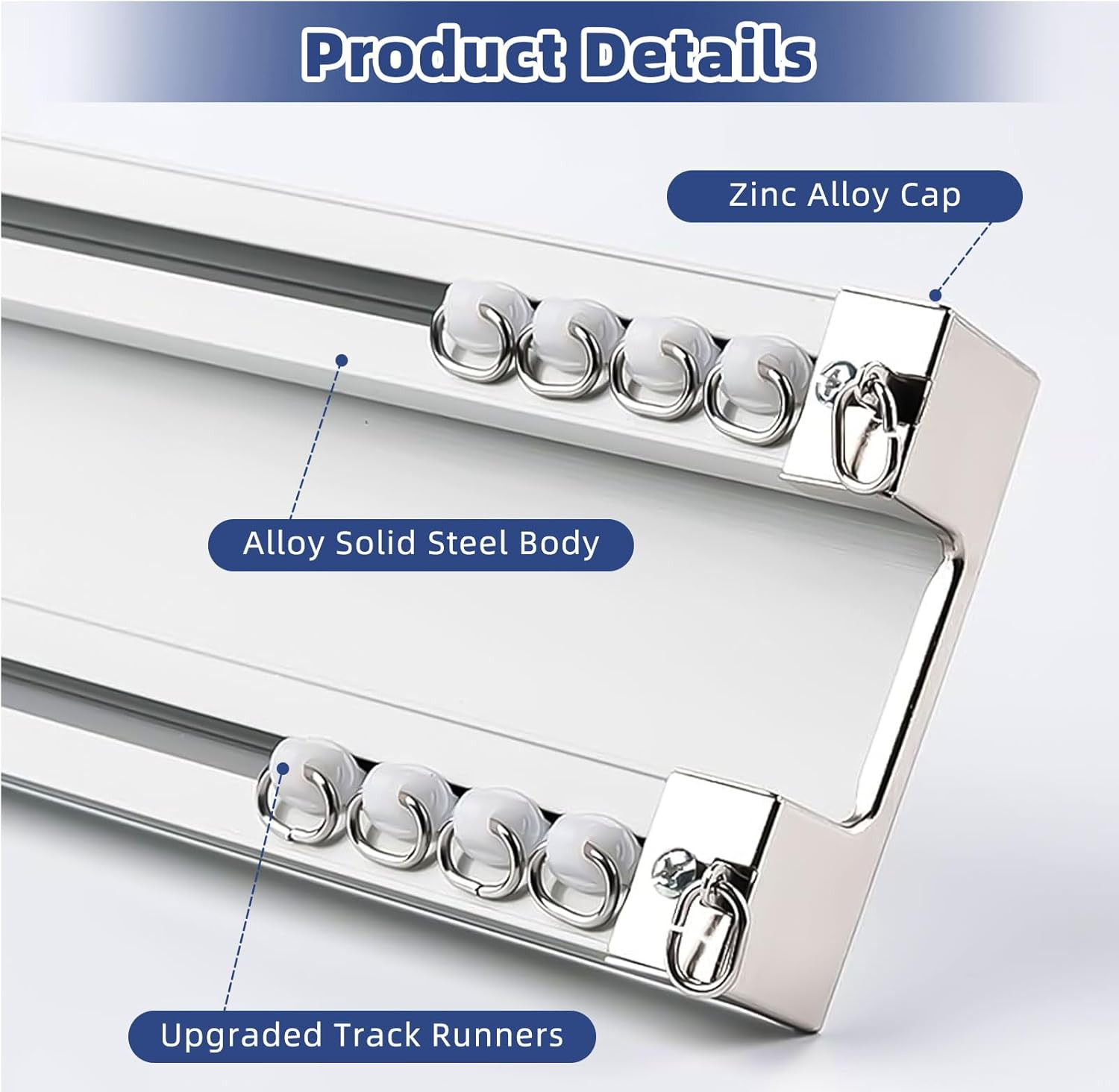 Silent Double Curtain Track Ceiling Mount White Track Curtain Rail Set Heavy Dut