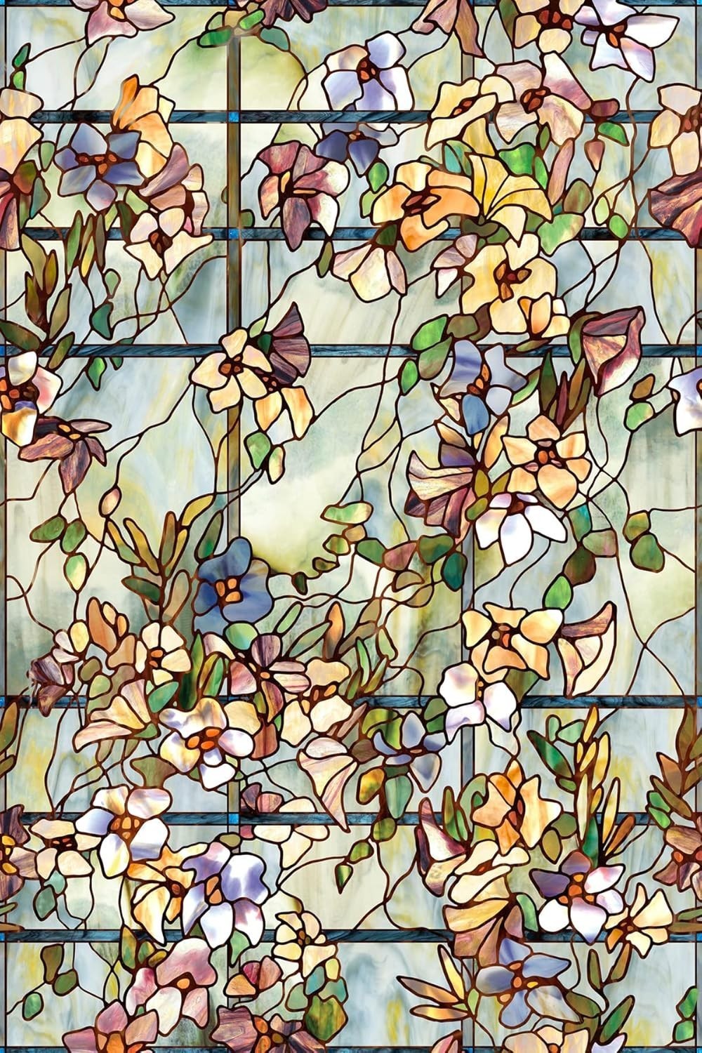 Privacy Window Film W/ Vibrant Colored Pattern Non-Adhesive