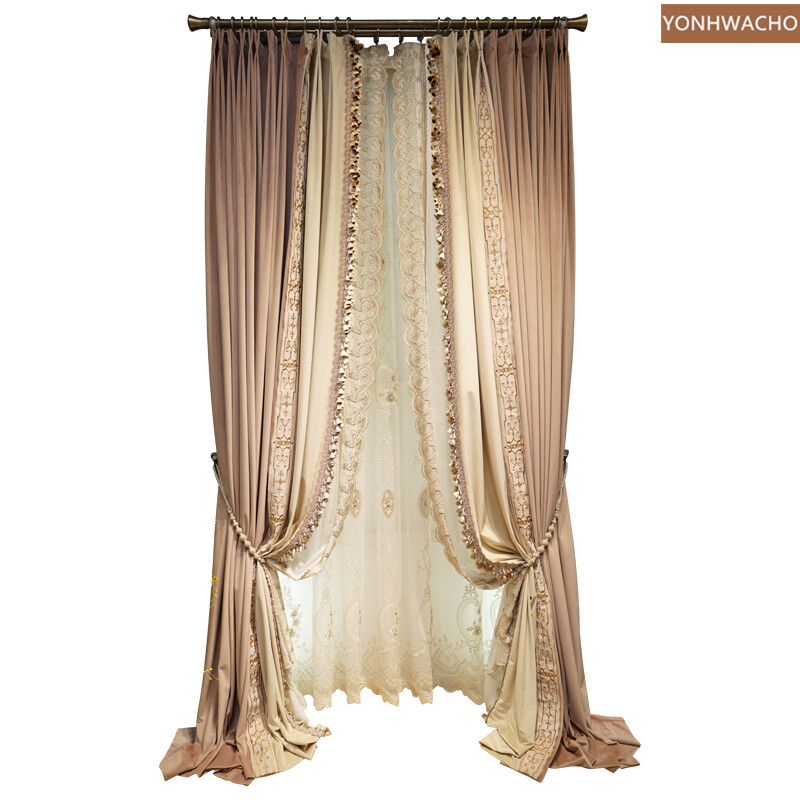 American luxury dirty pink thick Velvet cloth blackout curtain tulle C615