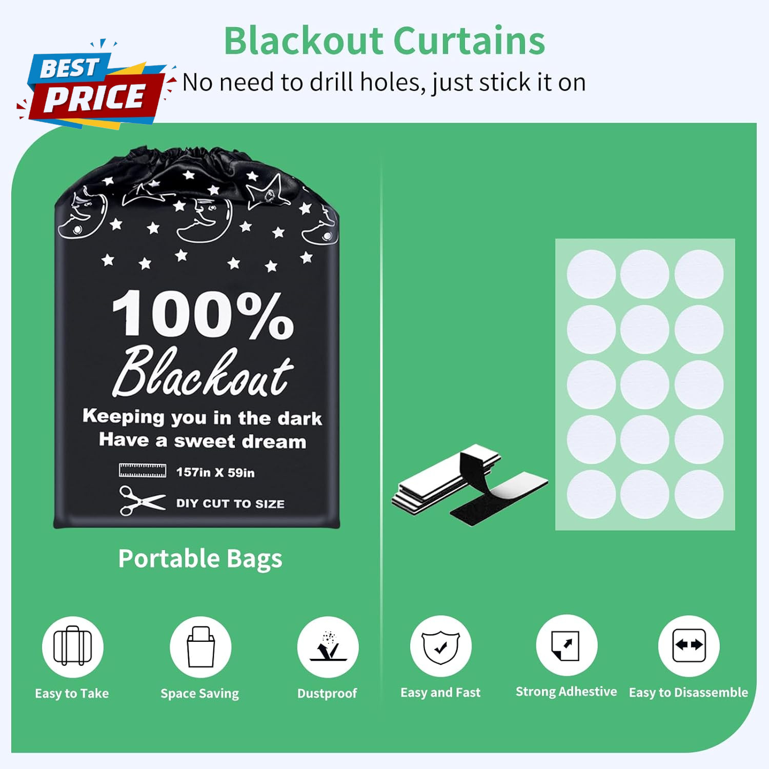100% Blackout Blind Curtains Window Cover [157″ X 59″ XXL] [DIY Cut to Any Size