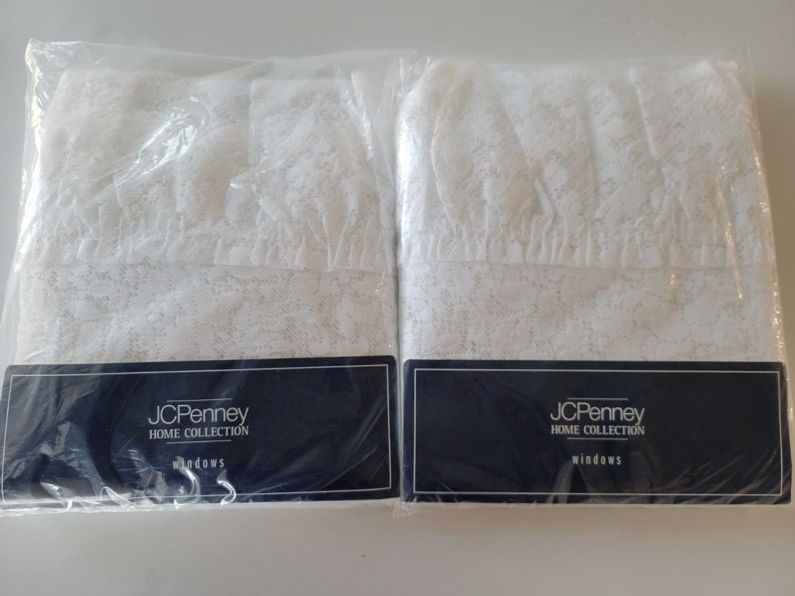 (2) Vintage JC Penney Home Collection Brenda White Lace Curtain Valance 90 X 38