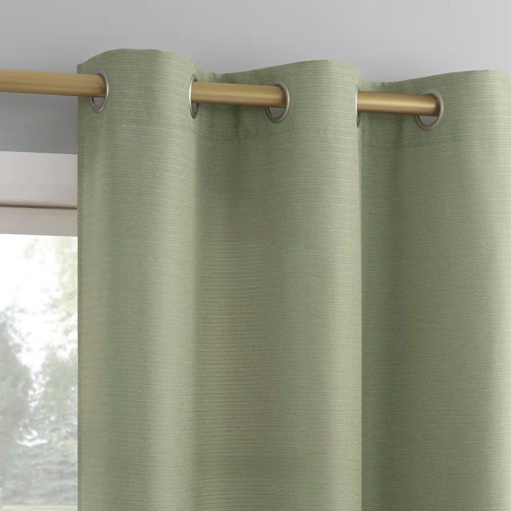 Landon Textured Sage Green Faux Linen 40 In. W X 63 In. L Grommet Light Filterin