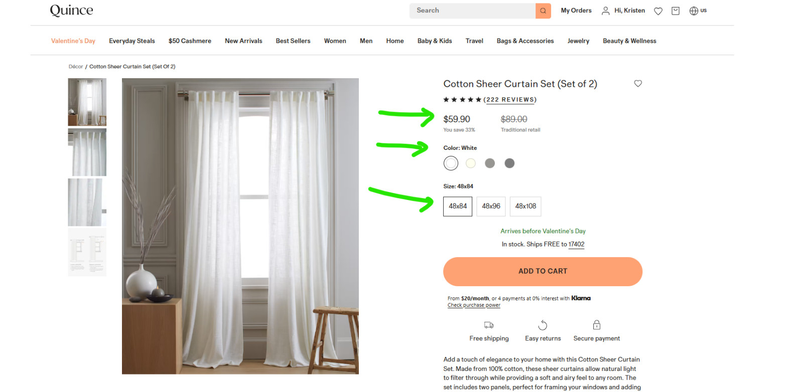 NWT QUINCE COTTON SHEER CURTAINS PANEL SET OF 2 WHITE 84 X 48 RETAIL $59.90