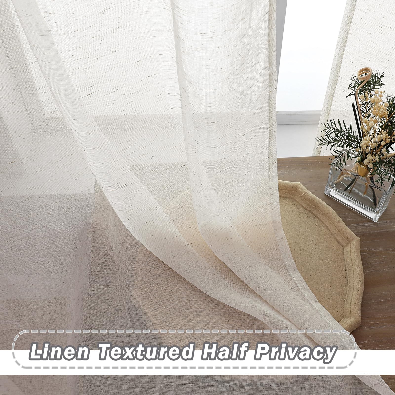 Light Filtering Sheers, 2 Panels 40×72 Inches, Linen Blend, Beige