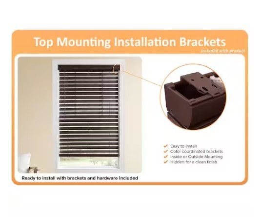 CUSTOM SIZE Cordless Faux Wood Blinds for Windows with 2.5 in. Slats