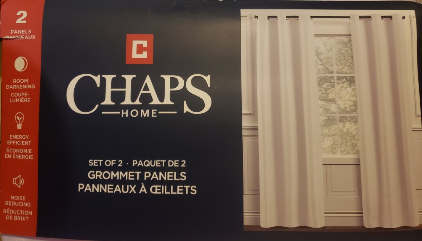 2 White Grommet Top Curtain Melody Panel Pair 38″ by 96″ Each Chaps